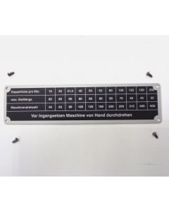 Schild für Stoßkopf Deckel FP1,FP2,FP3 Fräsmaschine (neu)